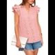 thumbnail image 3 of Blusas de Verano con Ojales para Mujer, Elegantes, Informales, con Cuello en V, Volantes, Mangas , de Algodón, Estilo Bohemio, con Encaje Bordado. Rosa XXL, 3 of 7