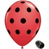 10 Pack 11" Red with Black Polka Dots Ladybug Latex Balloons with Matching Ribbons