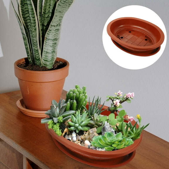 UPOUART 1Set Pots for Plants with Drainage Holes Plastic Oval Shaped for Gardening 17.3X13.4X4.1in
