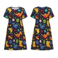thumbnail image 3 of Bixox Robe d'Été à Manches Courtes pour Femmes Robe Ample Longueur Genou avec Poches-Dinosaures dans l'Espace, 3 of 7