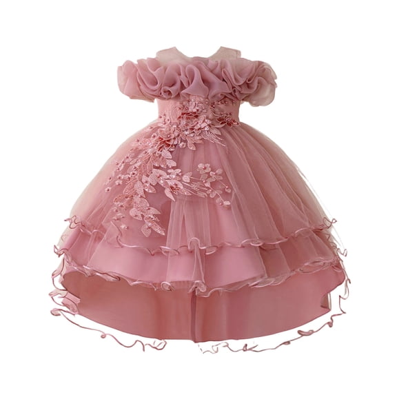 oqasdz Girls Dresses Satin with Puffed Sleeves Ruffle Lace Solid Color High Waist for Birthday Formal Evening Pageant Prom Dress