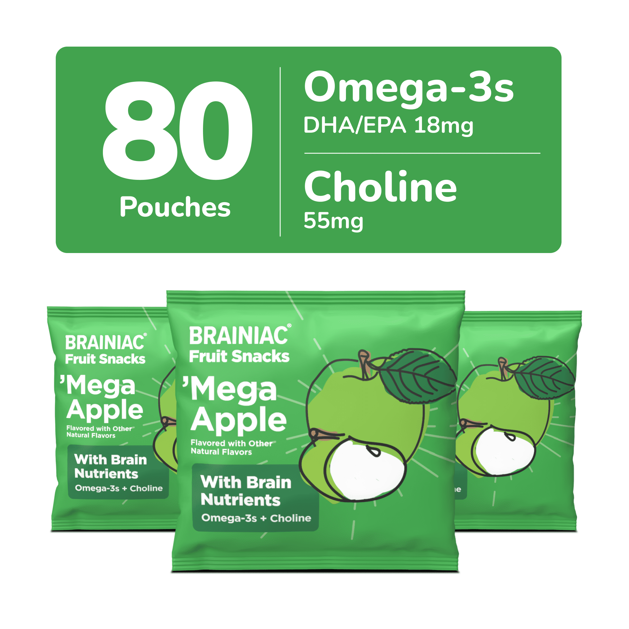 Brainiac Fruit Snacks with BrainPack, 'Mega Apple, 80ct