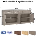 thumbnail image 3 of Poshby 55" Fluted Credenzas Sideboard Buffet Cabinet with 3 drawers, 4 Doors for Kitchen, Living Room, Gray, 3 of 9