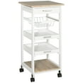 thumbnail image 3 of HomCom Mobile Rolling Kitchen Island Trolley Serving Cart with Underneath Drawer & Slide-Out Wire Storage Basket, White, 3 of 10