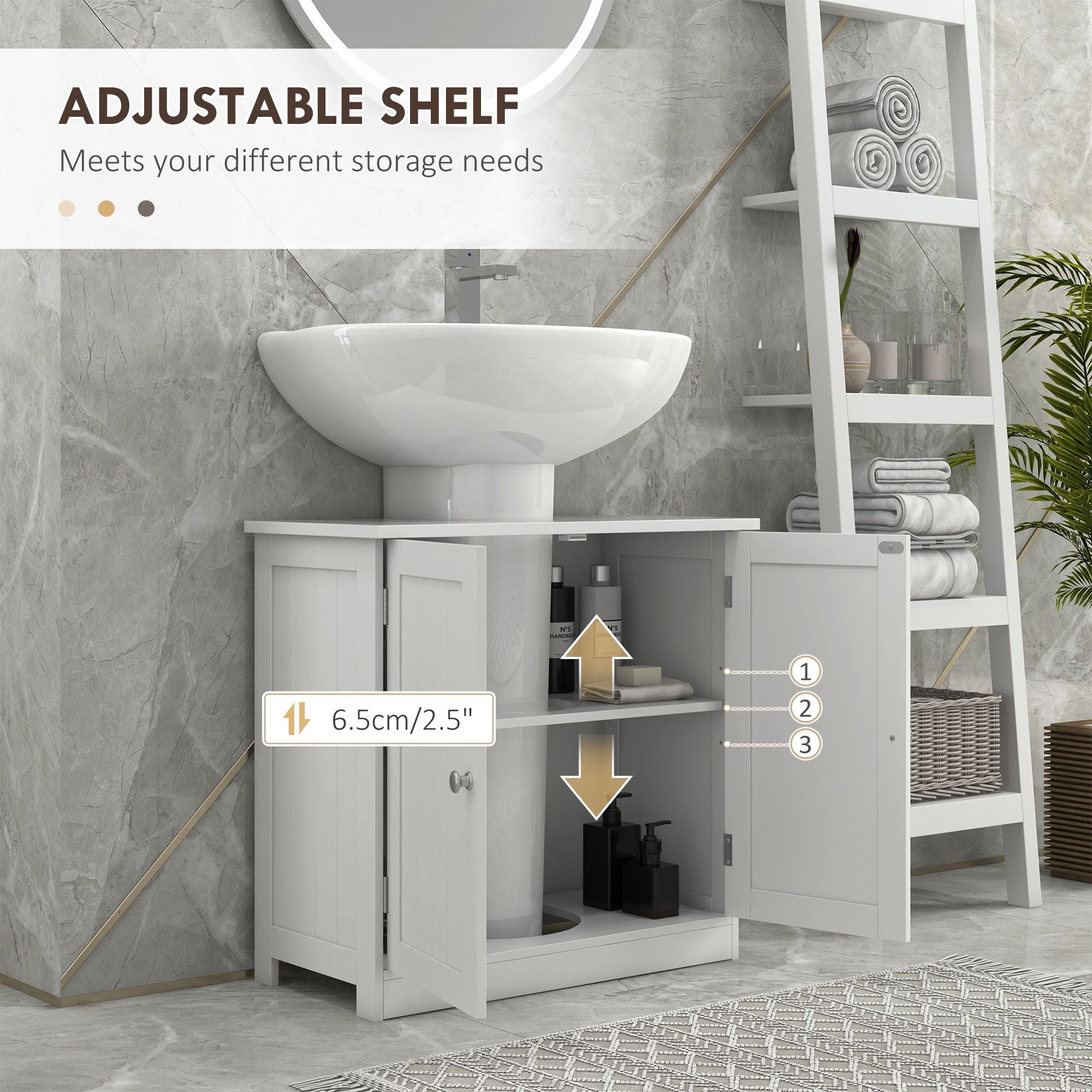 Under Sink Cabinet, Bathroom Vanity with 2 Doors & Shelf for Pedestal Sink, White