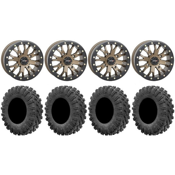 System 3 SB-4 Bronze (4 3) 14" Wheels 27" MotoRavage Tires Kawasaki Teryx Mule