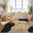 thumbnail image 3 of Design&I 8'x10' Washable Area Rug Sleek Flatweave Pet Friendly Beige Black Abstract Curves and Bold Shapes Elegant Geometric Contrast with Artistic for King Size Bedroom, Under Bed, 3 of 7