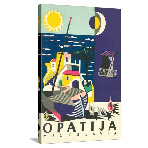 Art.com Travel Poster for Opatija, Yugoslavia Stretched Canvas Print Wall Art, 24" x 36"