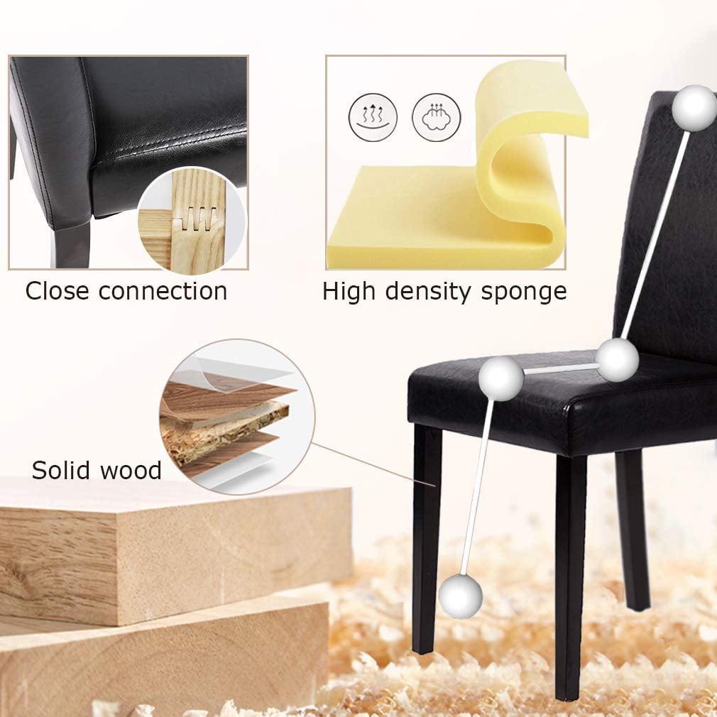 FDW Set of 4 Urban Style Leather Dining Chairs With Solid Wood Legs Chair,Black