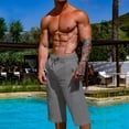 thumbnail image 2 of Men's Casual Linen Shorts Breathable Summer Beach Yoga Capri Pants with Pockets Lightweight Comfortable Relaxed Fit Mens Beach Pants Trousers Vacation Cargo Pants, 2 of 7