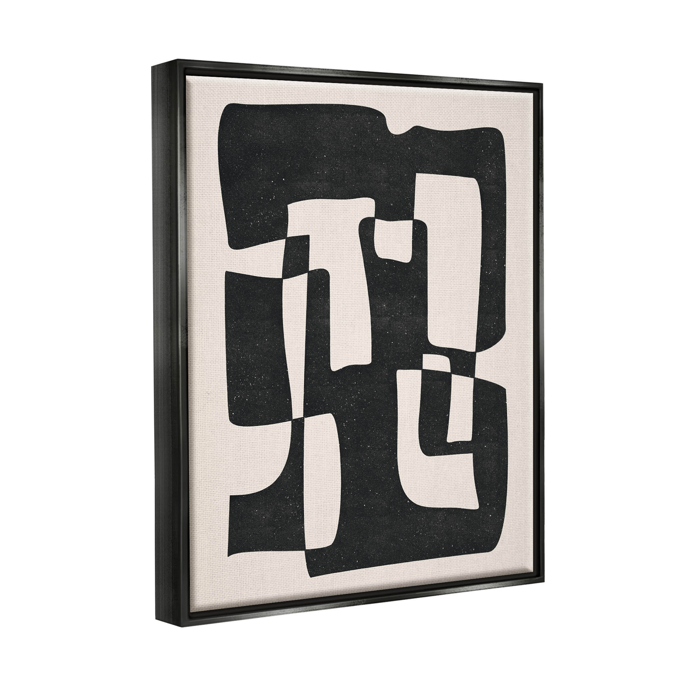Stupell Industries Bold Blocked Abstract Layered Shapes Graphic Art Jet Black Floating Framed Canvas Print Wall Art, Design by JJ Design House LLC