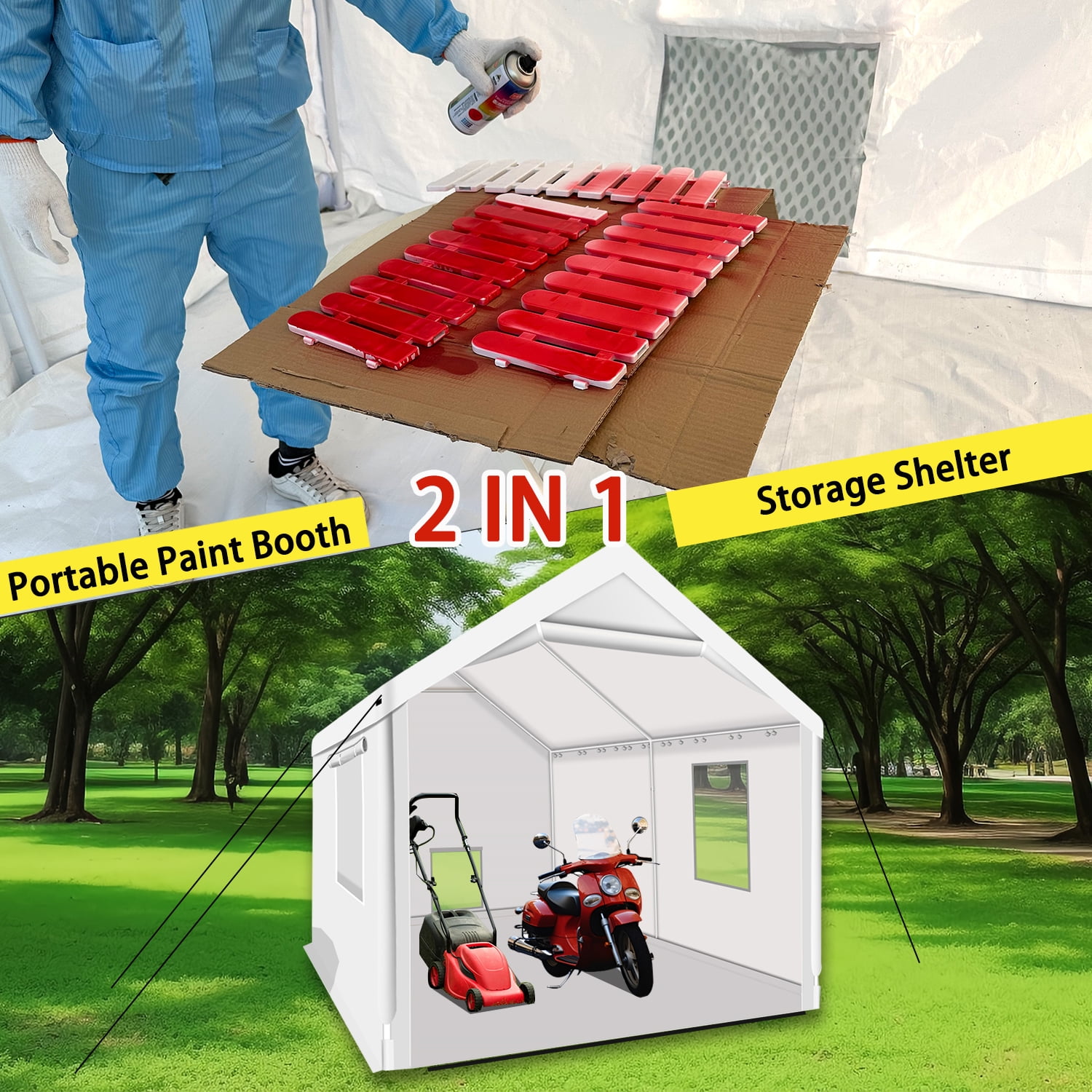 Rainproof Portable Paint Booth 10X10X9FT Spray Booth with 4pcs Mesh Windows & Floor for Painting Auto Parts, Furnitures and Other Items (White)