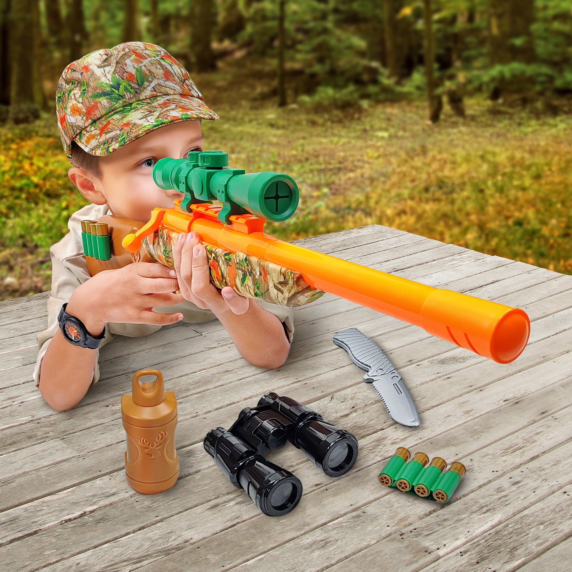 Adventure Force Deep Woods Hunter, Hunting Rifle 18 Piece Set, Fun for Outdoor & Indoor Blaster, 5+.