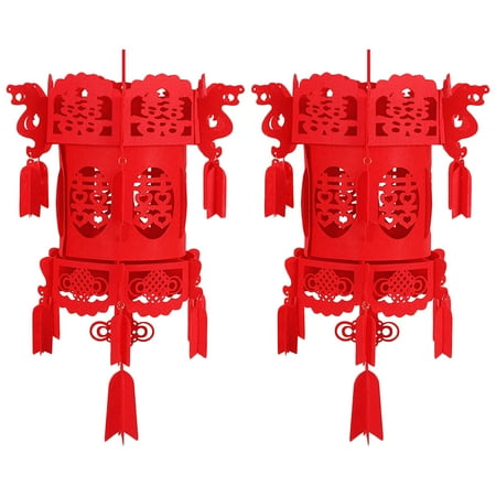 

2PCS Festive Nonwovens Red Chinese Lantern Hollow Out New Year Spring Festival Hanging Lamp Celebrative Lantren for Decoration -