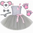 thumbnail image 3 of Disfraz de rata y ratón para niña, vestido de tutú gris con orejas, cola, pajarita y nariz, disfraces de animales de ratón para niña, vestido de fiesta de cumpleaños de Halloween, 3 of 5