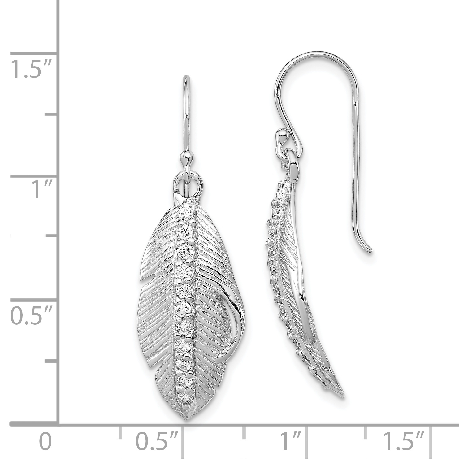 925 Sterling Silver Cubic Zirconia Cz Textured Feather Shepherd Hook Drop Dangle Chandelier Earrings Outdoor Nature Fine Jewelry For Women Gifts For Her - image 2 of 6