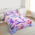 thumbnail image 3 of Homewish Dreamy Purple Unicorn Queen Comforter Set for Kids, Donut Cake Dessert Bedding Sets, Glitter Stars Butterfly Reversible Bedding Comforter Set, Microfiber Bedroom Decor, 3-Piece, 3 of 8