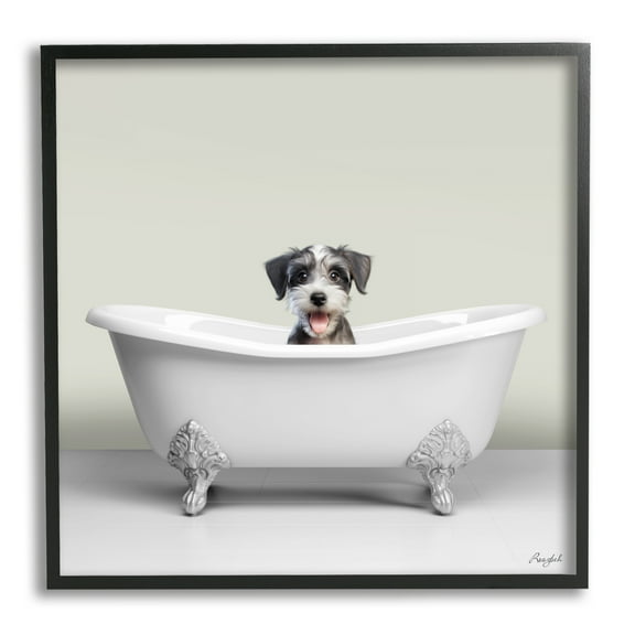Stupell Industries Pastel Puppy in Bathtub Animals & Insects Painting Black Framed Art Print Wall Art, 12 x 12