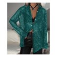 thumbnail image 6 of Women'S Sequins Long Sleeve Collared Shirt Button Down Open Front Shirt Loose Blouses Shirst Tops Dark Green S, 6 of 8