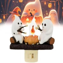 Ghost Campfire Flickering Nightlight 2024-2 Ghosts Roasting Marshmallows at Campfire - 3D Spooky Fire Marshmallow Night Light - Cute Ghost Campfire Light Halloween Indoor Decor