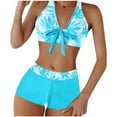 thumbnail image 2 of Jjayotai No Boundaries Women's Bikini Sets 2 Piece, Tropical Print Swimsuit, Halter Top & Boy Short Bathing Suit, Womens Swimwear, Cute Bikinis Blue~ XXXXXL, 2 of 6
