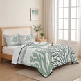 thumbnail image 5 of Twin Quilt Set 68''x86'', Sage Green Coastal Turtle Lightweight Summer Bedspread Coverlet Set with 2 Pillow Shams, Ocean Coral Nautical Breathable All Season Quilt Bedding for Dorm/Bedroom, 5 of 9