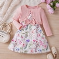 thumbnail image 2 of REDARER Girls' Flowers Print Long Sleeved Top Coat Sleeveless Bowknot Dress Two Piece Set,12-18 Months, 2 of 9