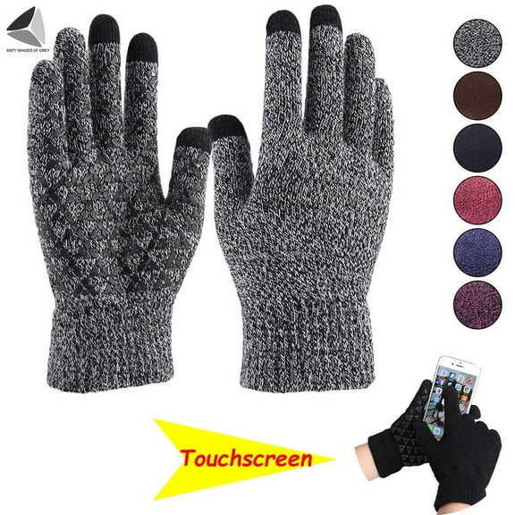 Yoyauz 2 Pairs Women Men Winter Touch Screen Knit Gloves Anti-Slip Thermal Soft Elastic Cuff Glove (Women, Purple)