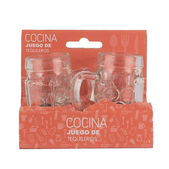 Vaso Tequilero Prichos Tab and Kit Diseño Grabado Circular con Agarradera 1 Set con 2 Piezas Transparente