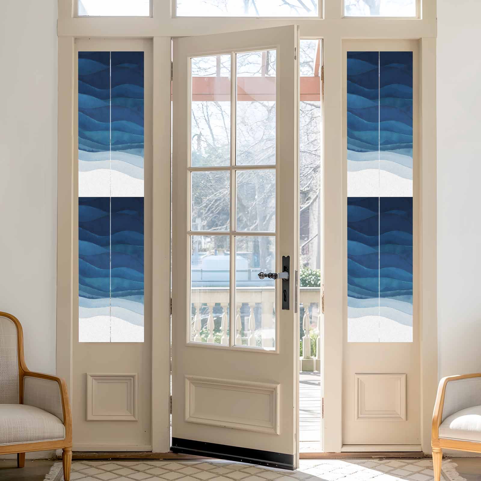 Sun Blocking Glass Window Film, Navy Blue Ombre Window Privacy Film Frosted, Abstract Modern Stripe Waves Moires Reusable Windows Privacy Sticker for Home Decor, Nursery, 23.6 x 78.7 Inches