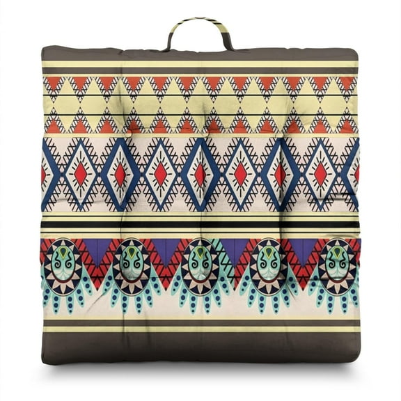 Boho Chic Floor Pillow 22 Inch Large Square Cushion, Retro Hippie Aesthetic, Thick & Supportive for Yoga & Home Decor