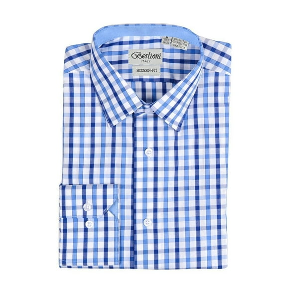 Berlioni Italy Men's & Boy's Father & Son Checkered Plaid Dress Shirt