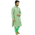 thumbnail image 2 of Atasi Men's Kurta Pyjama Set Long Cotton Green Tunic Shirt Ethnic Wear-Large, 2 of 6