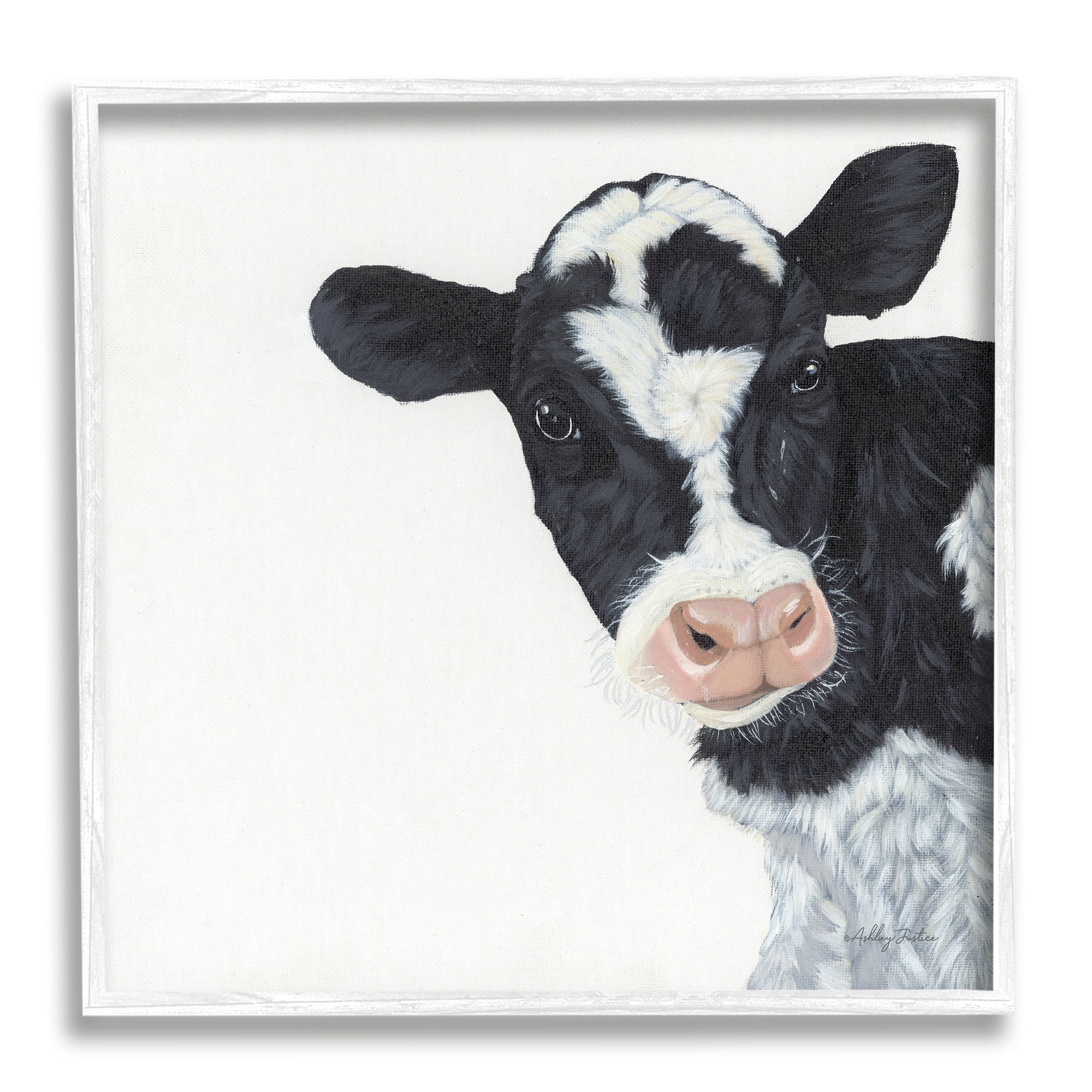 Stupell Industries Black White Minimal Design Calf Cow Cattle Painting, 17 x 17, Design by Ashley Justice