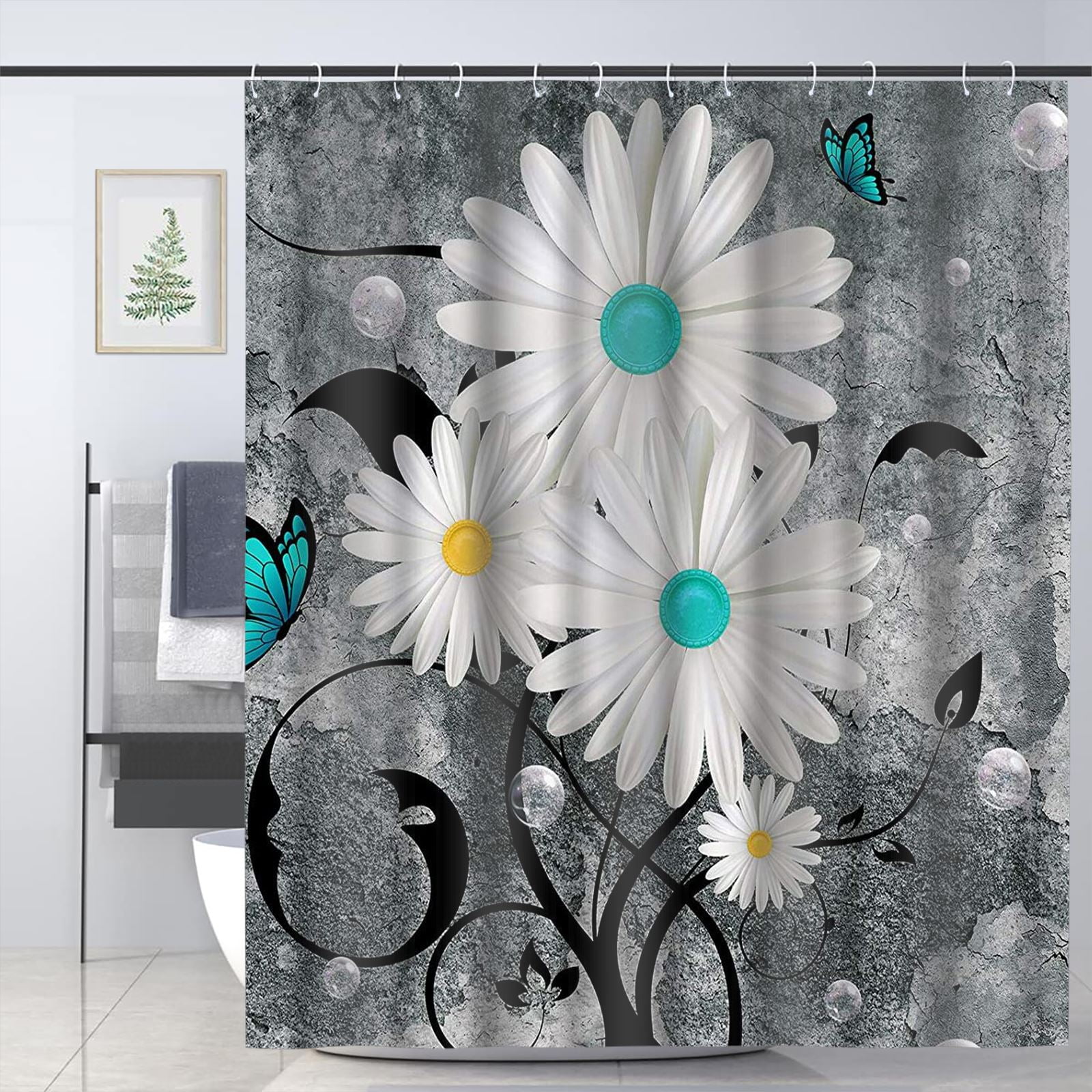 Rustic Daisy Shower Curtains Floral Farmhouse Shower Curtains for ...
