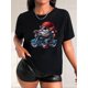 thumbnail image 1 of Casual Stylish Round-Neck Short-Sleeve T-Shirt Featuring Santa on a Motorcycle for Black Women Celebrating Christmas., 1 of 6