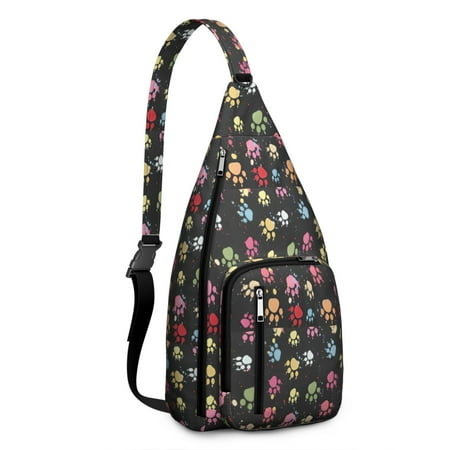 Dog Print Travel Sling - Paw Design Shoulder Bag  Multi-Pocket Pack for Photography & Adventures