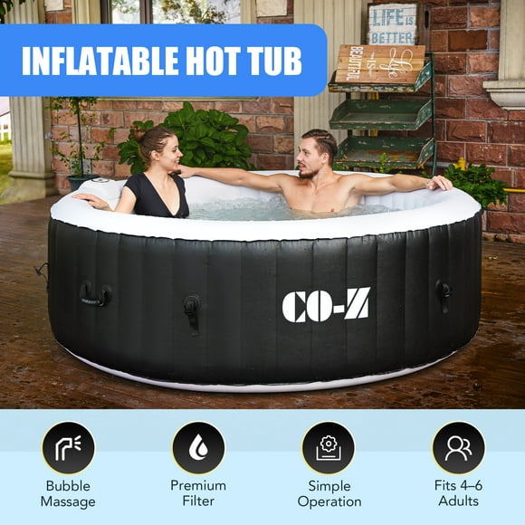 CO-Z 7' Inflatable Hot Tub Portable 4-6 Person Round Spa Tub for Patio Backyard Black