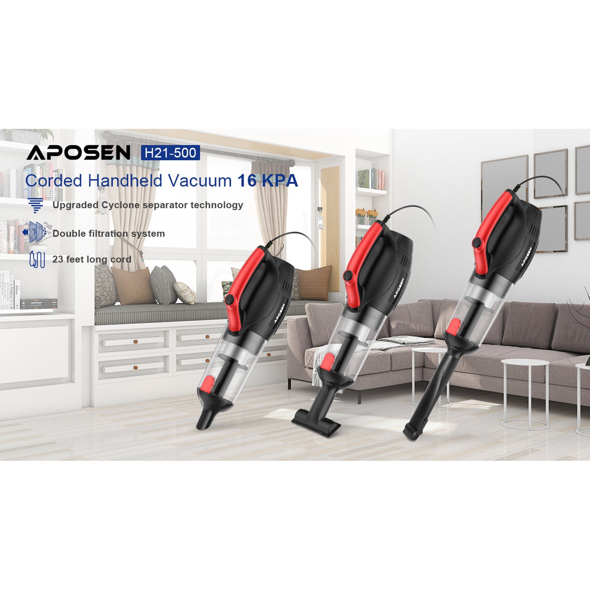 APOSEN Corded Handheld Vacuum Cleaner with HEPA Filter 16Kpa Hand Vacuum Car US 