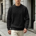 thumbnail image 2 of Leidass Mens Cable Knit Crewneck Sweater Long Sleeve Pullover Ribbed Cuffs Hem Regular Fit Fall Winter Casual Knitwear Black L, 2 of 7