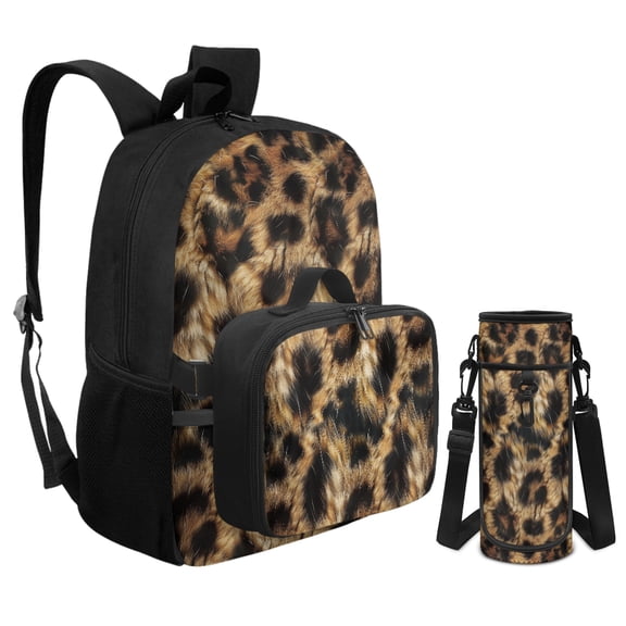 Chririnla Leopard Print Backpack for Kids Back To School Bookbags Teenage Backpack with Lunchbox Water Bottle Sleeve