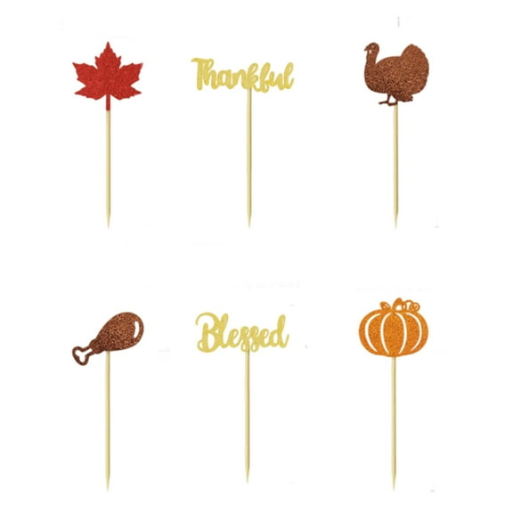 XIA0LE Thanksgiving Cake Toppers Set Of 12 Cupcake Picks With Turkey Pumpkin Maple Leaf Drumstick And Fall Party Decorations Supplies