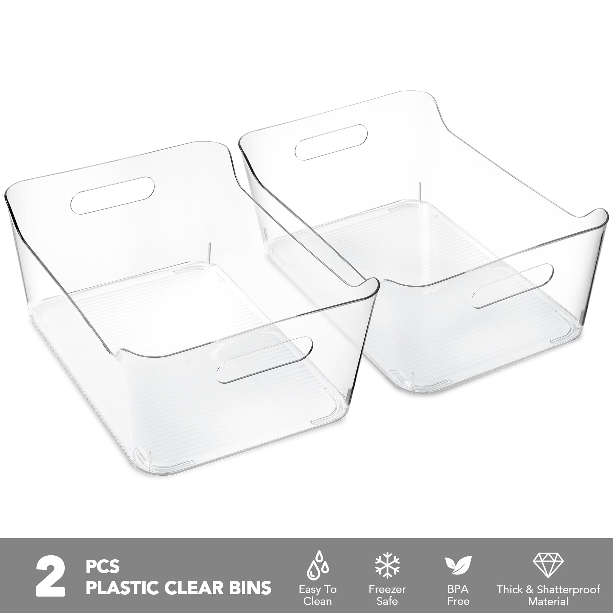 6 Pack Plastic Storage Bins, Extra Large Pantry Organizer, 13.5" x 10" Clear Storage Containers and Organizer Bins, Multi-Use Bins for Home, Kitchen, Closet and Cabinet