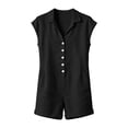 thumbnail image 7 of LNWUY Women's Solid Color Short Cuffed Sleeve Utility Rompers Elastic Waist Button Down Cotton Pocket Jumpsuit Black XL, 7 of 7