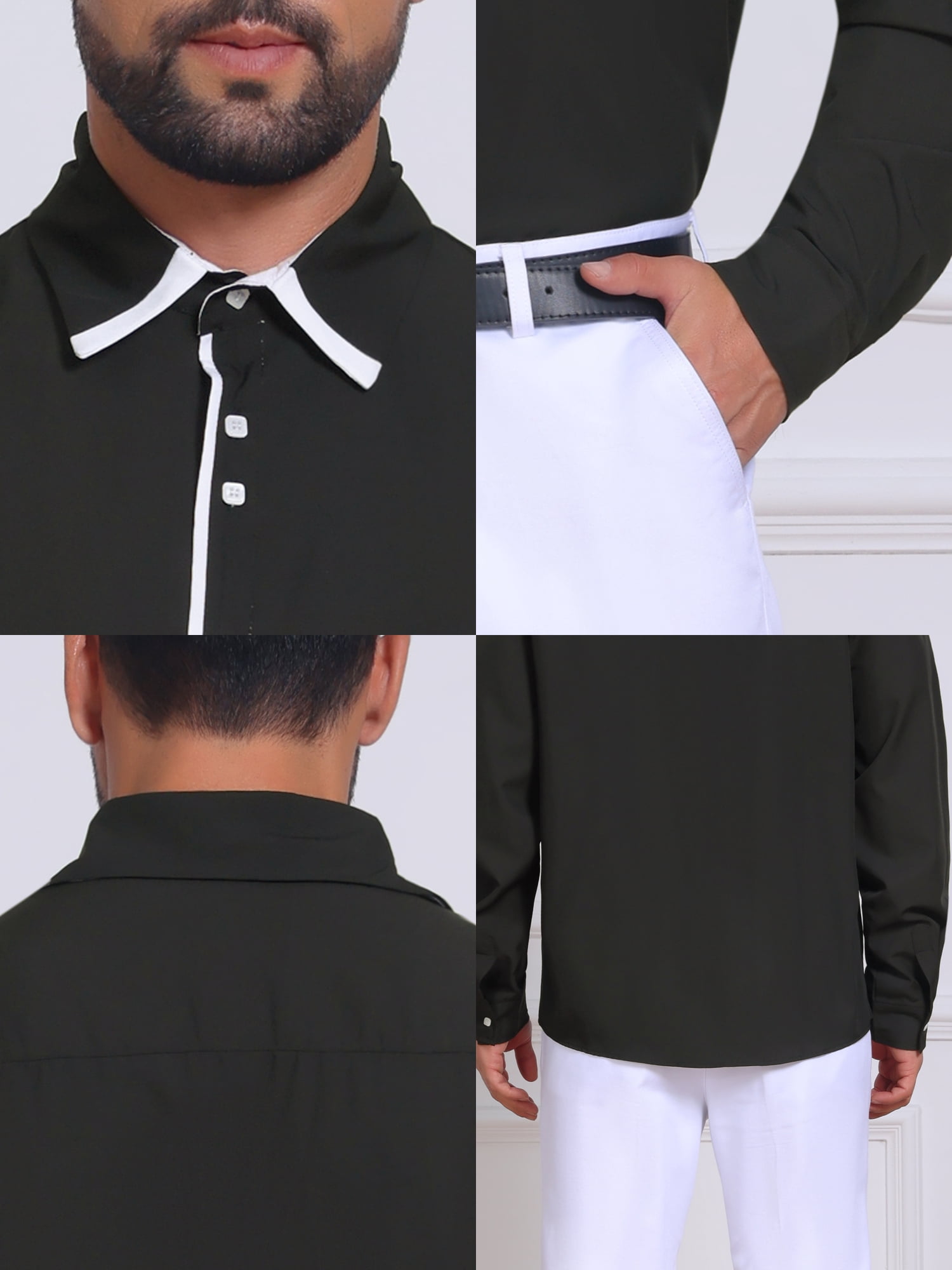 DARING DIVA Men's Contrast Trim Long Sleeve Button Down Formal Shirts M Black