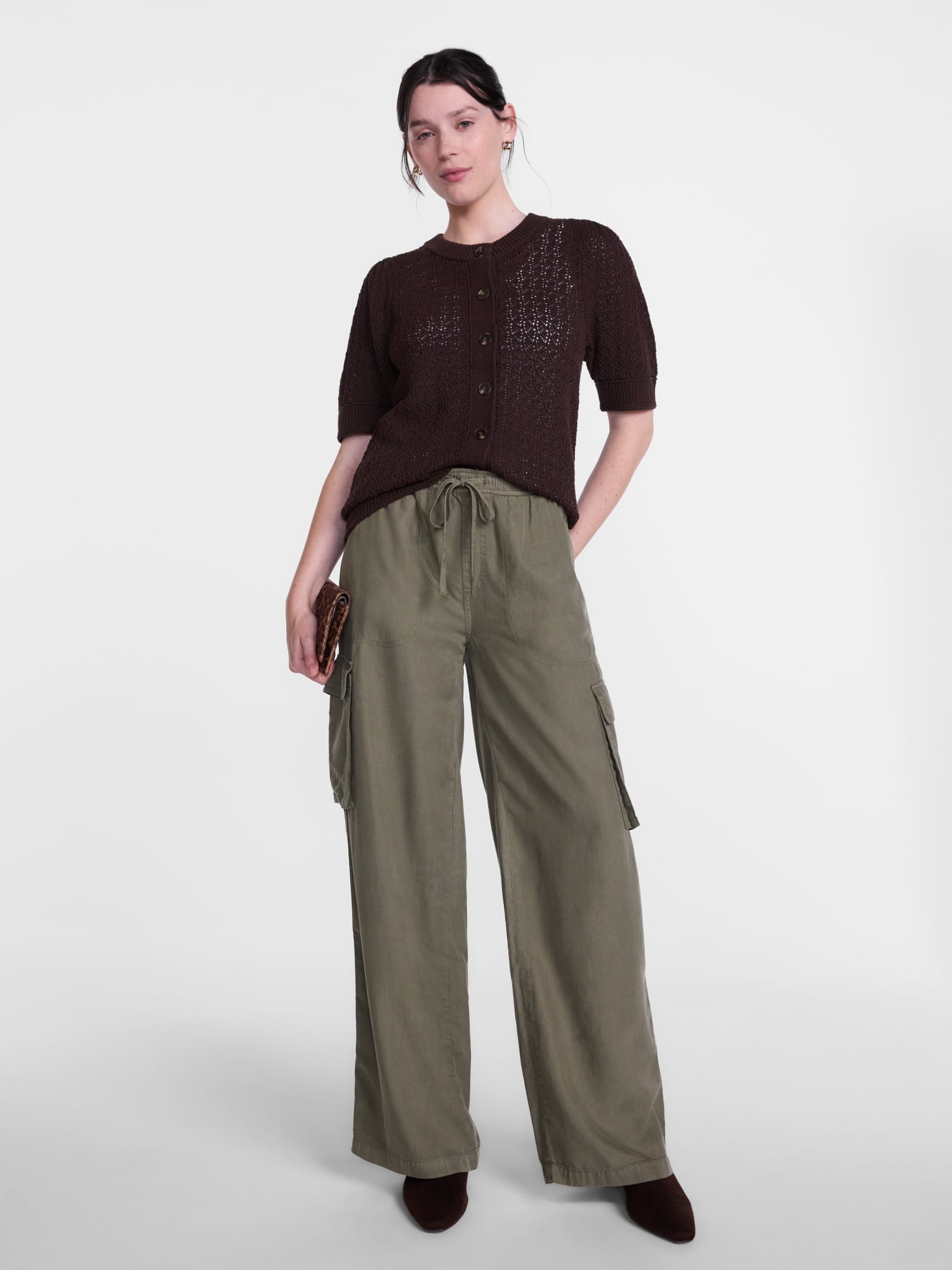 Scenario Women's and Women's Plus Crewneck Cardigan with Short Sleeves, Lightweight, Sizes XS-4X