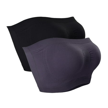 Sinzelimin 2Pcs Women s Strapless Full Coverage Bralette No Underwire Push Up Underwear Seamless Non Slip Breathable Tube Top Bra