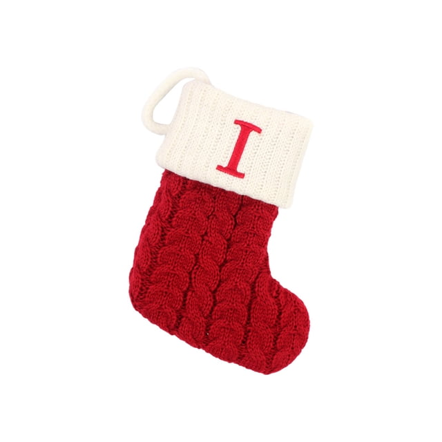 TIELUTT Christmas Stockings with Initials Large Embroidered Letter Knit Hanging Stained Glass Window Panel Front Porch Column Wrap Small Chain for Crafts Winter Fireplace Garland Christmas Ornament Pa