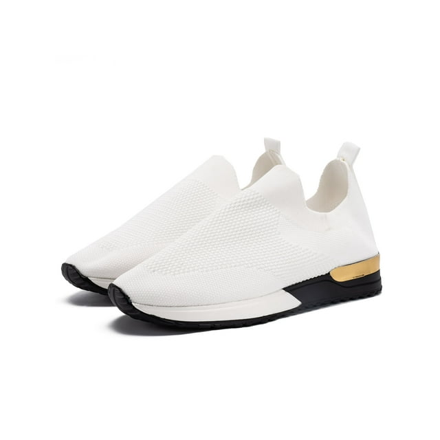 MAWCLOS Espadrilles pour Femmes à Enfiler Style Chaussette Confort Bout Rond Ballerines Respirantes Chaussures de Marche d'Extérieur Blanches 8.5
