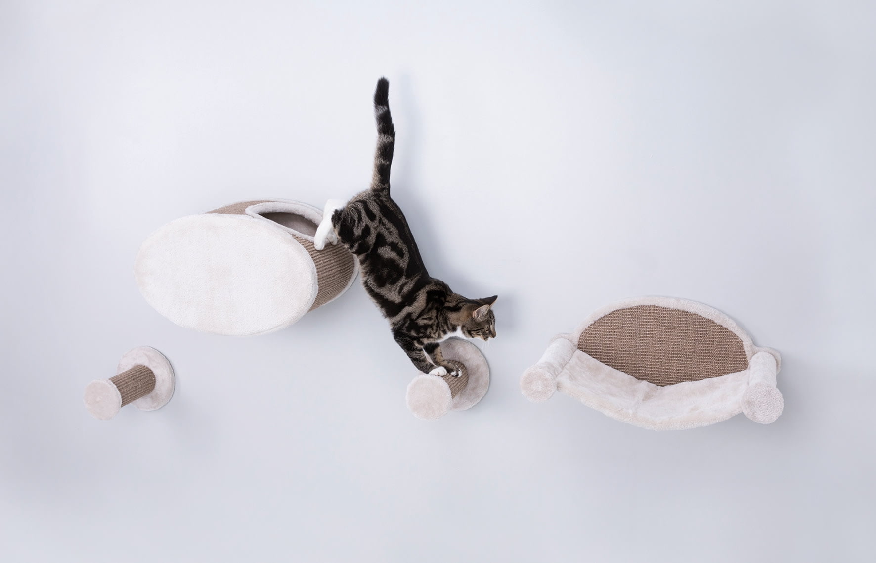 TRIXIE Plush & Sisal Cover Cat Perch with Steps Hammock & Condo, 4 Piece Set, Brown-Greige